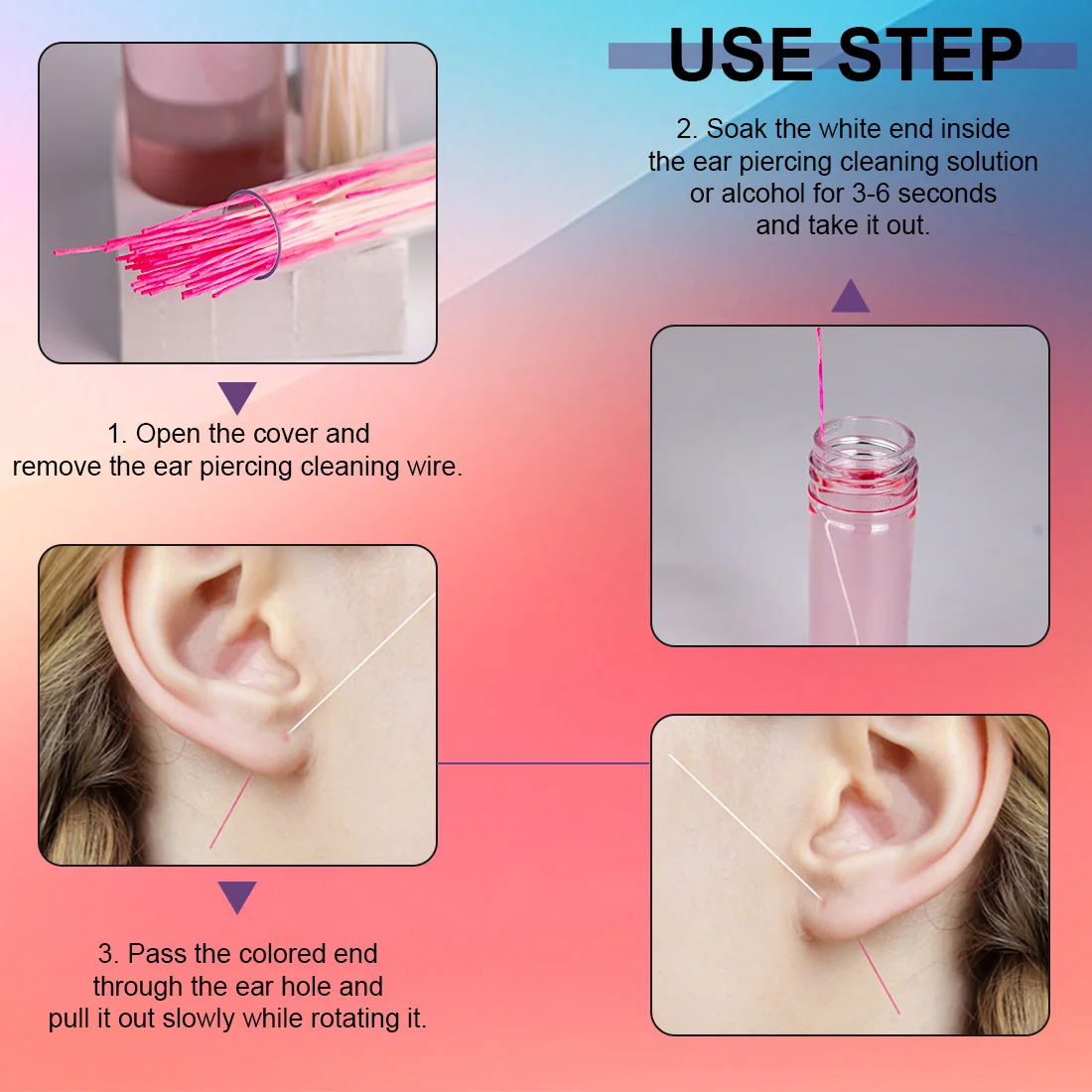 Scented Ear Piercing Cleaning Thread Kit 15ml Cleansing Liquid 180 Count Ear Hole Floss Portable Travel Piercing Aftercare