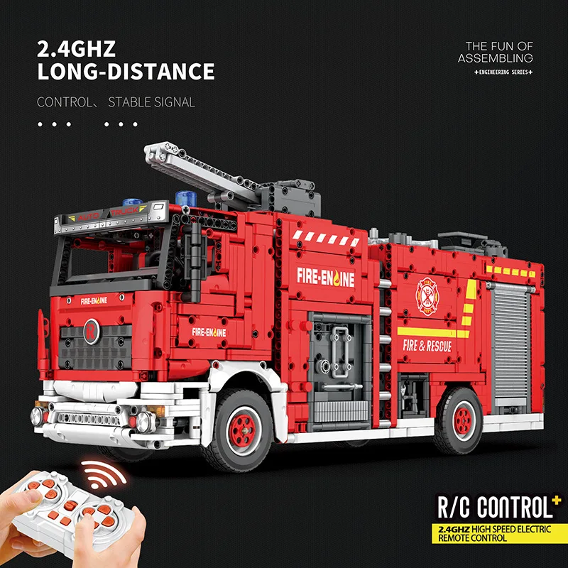 Reobrix 22008 Fire Ladder Truck Rc Car Model APP Remote Control City Engineering Series DIY Toys Building Blocks Gift For Boys