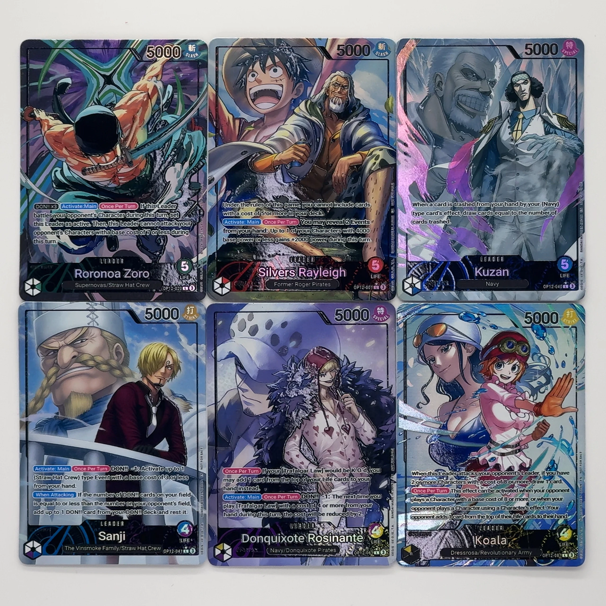 

One Piece TCG OPCG English Leader Card OP12 Leader Card Set Zoro Rayleigh Kuzan Sanji Rosinante Koala Текстурированная фольга Card