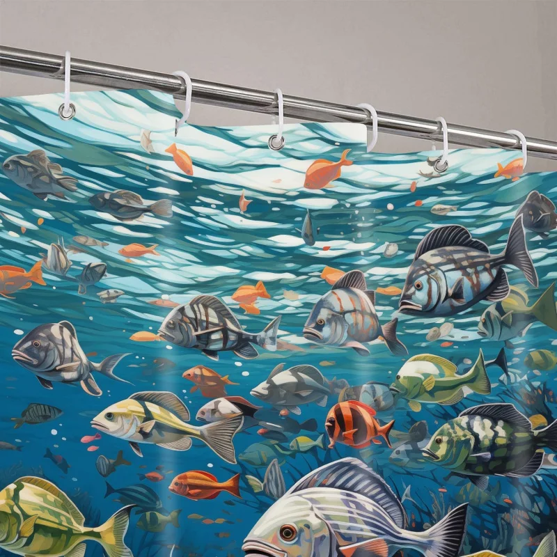 Sea Fish Shower Curtain Seaside Beach Decoration Bathroom Waterproof Fabric Covering Hallway Home Decoration