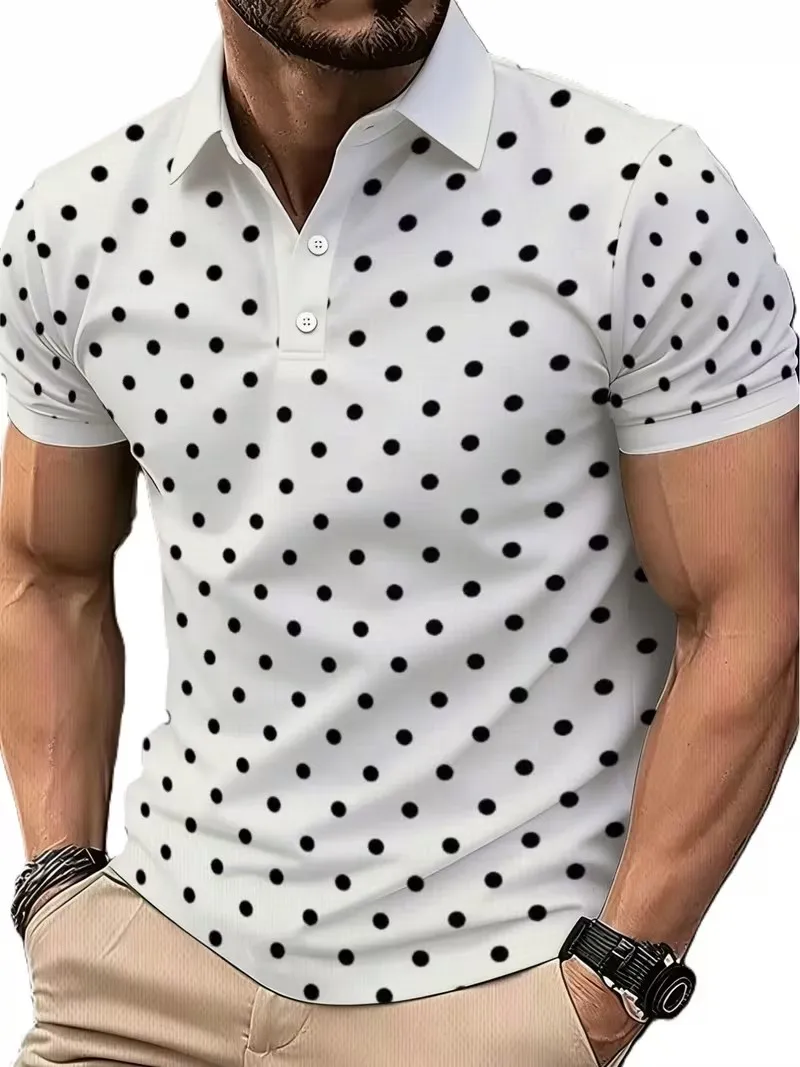 Men's summer striped polka dot top with collar and short sleeves for daily home use