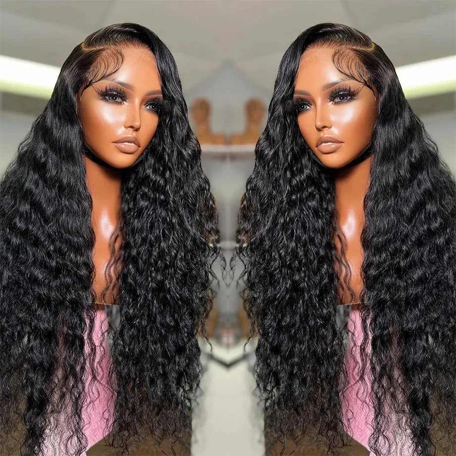 Rosabeauty HD 13X6 Transparent Deep Wave 250% Density Lace Frontal Wigs Water Curly  30 40 Inch Front Human Hair Wig For Women