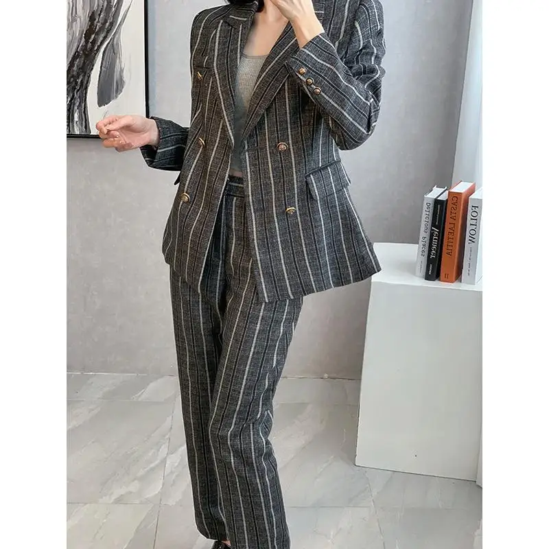 4-G8   High-grade striped suit jacket for women 2023 spring and autumn new British styall professional casual suit