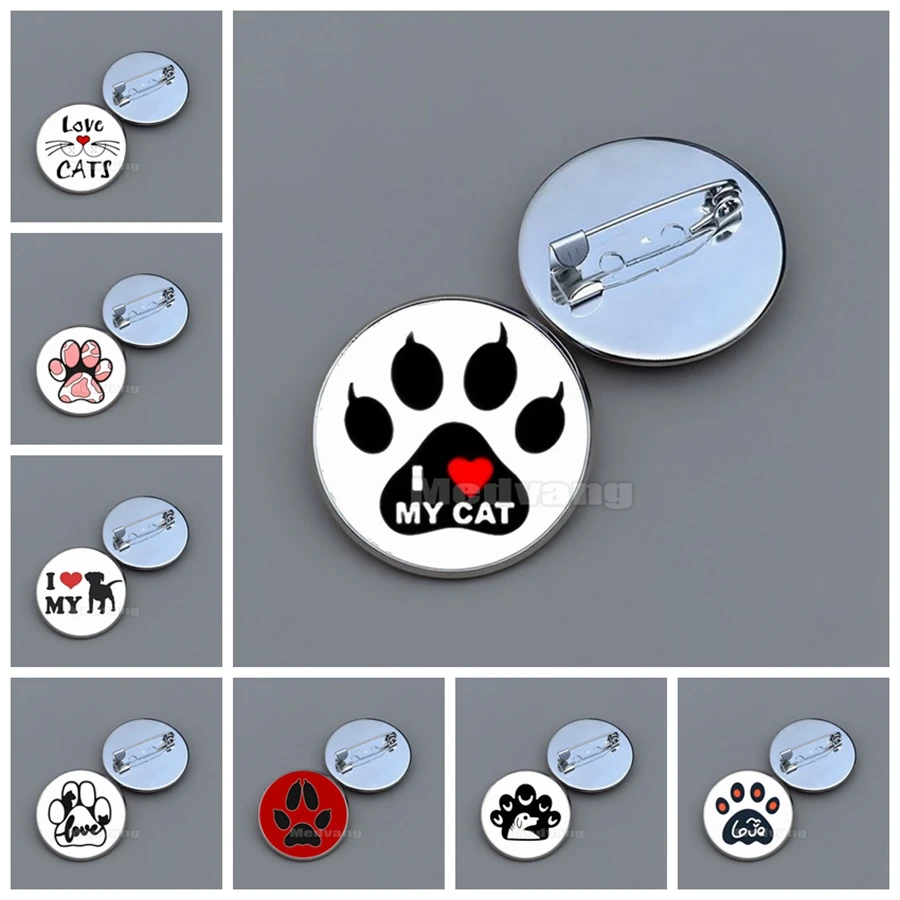 Cute Dog Paw Cat Claw Pins Cartoon Animal Heart Footprint Love Pet Glass Brooch Wholesale