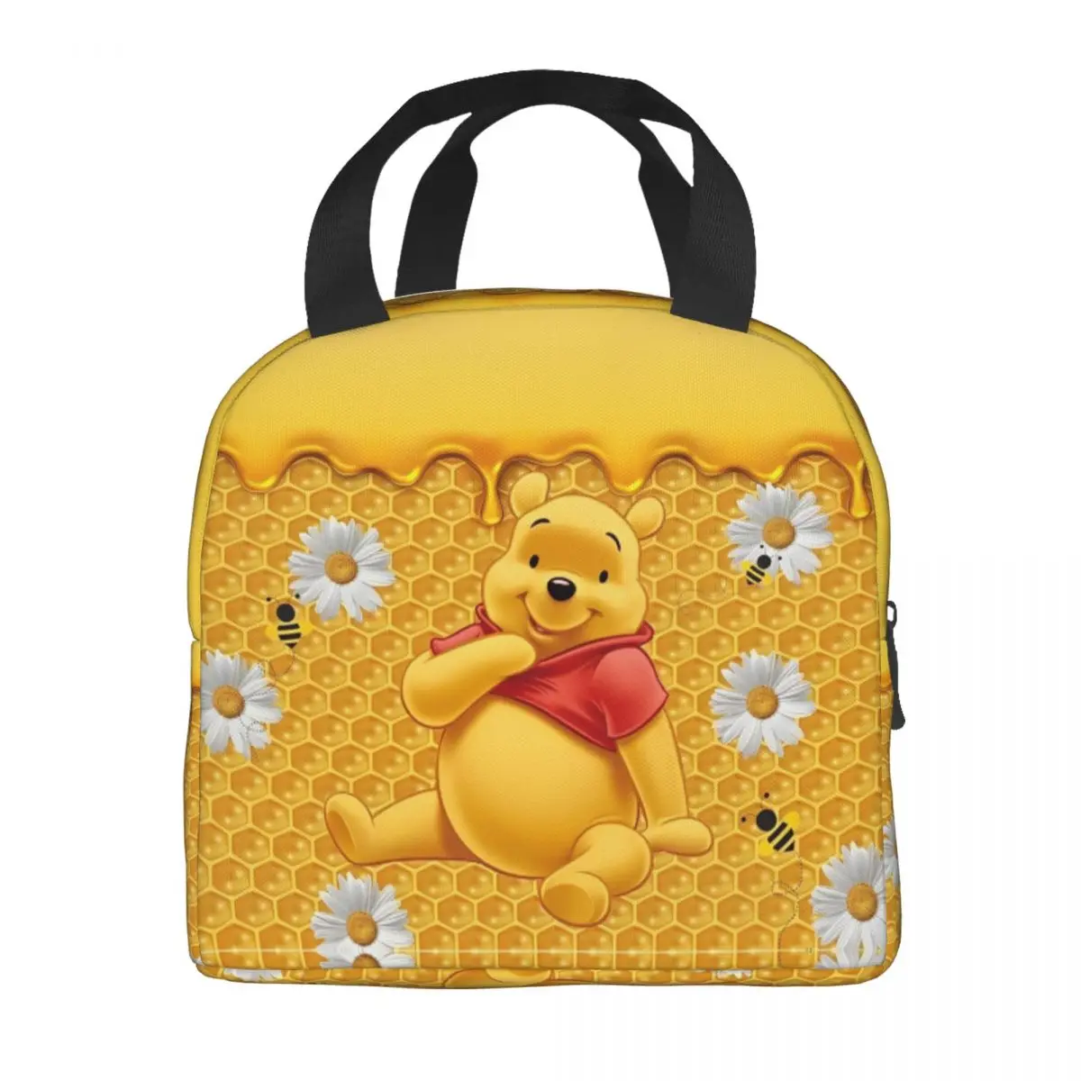 Cute Piglet Pooh Bear Honey Lunch Bag Portable Lunch Box Work Graphic Cooler Bag Kawaii Oxford Thermal Lunch Bags