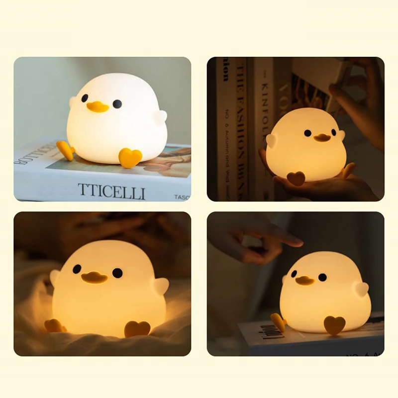 LED Night Light เป็ดน่ารักการ์ตูนสัตว์โคมไฟซิลิโคนสําหรับเด็ก Touch Sensor Timing USB ชาร์จสําหรับของขวัญวันเกิด