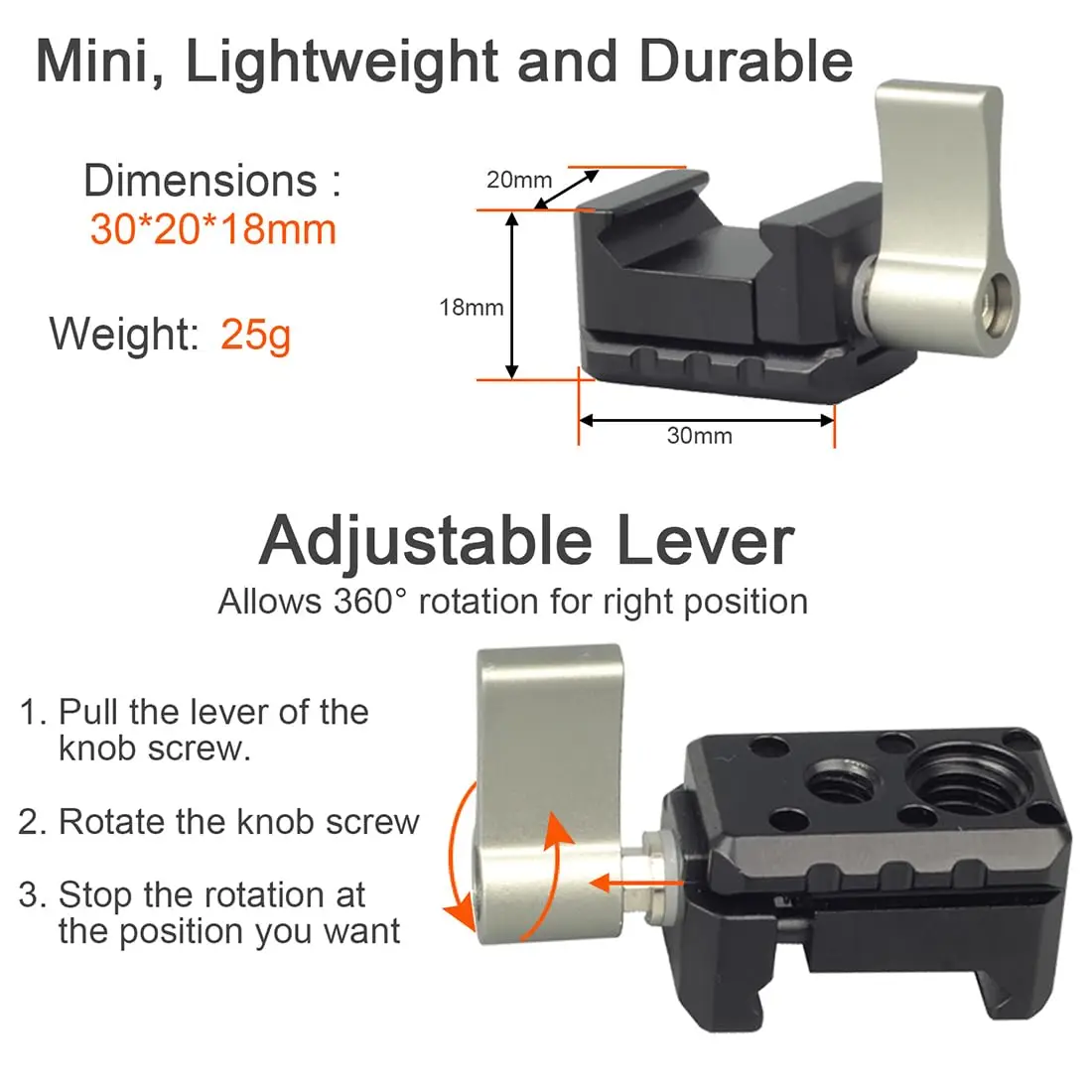 NATO Clamp Adapter Monitor Mount Quick Release NATO Rail Clamp with 1/4 and 3/8 Thread Holes for Camera Cage Handle Monitor