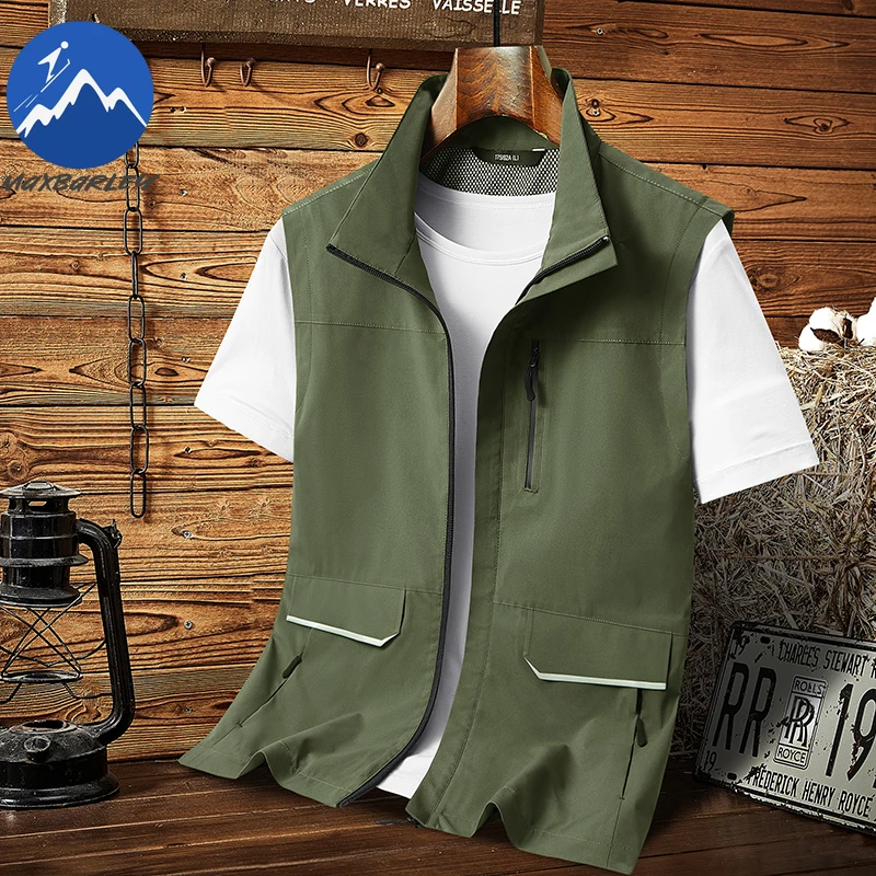 

Жилет без рукавов, мужская дышащая куртка на молнии с несколькими карманами для рыбалки, модный тонкий удобный жилет с воротником-стойкой для пешего туризма, кемпинга