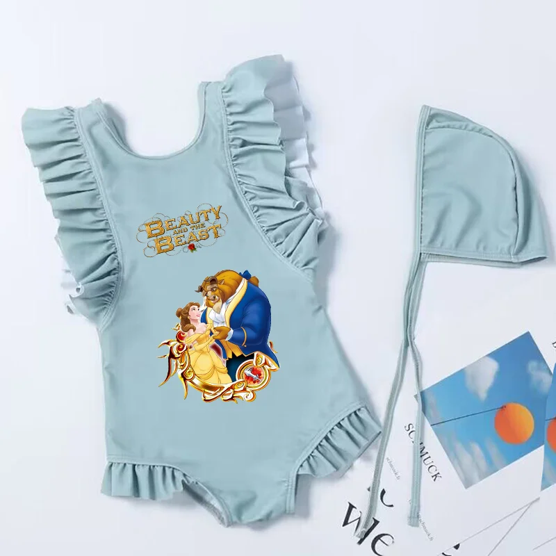 Maillot de bain dessin animé La Belle et la Bête pour enfants, maillots de bain d'été pour enfants, vêtements de plage trempés, bikini une pièce, robe de bain pour filles