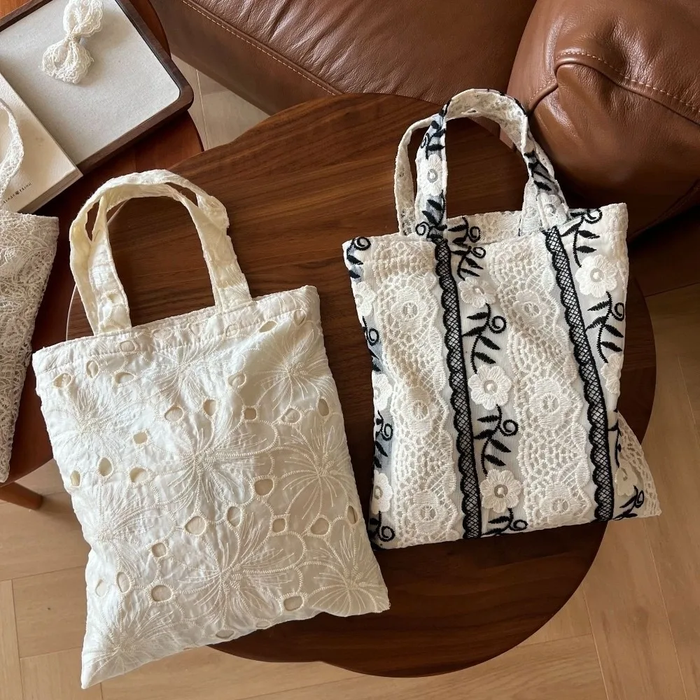 

Retro Hollow Out Shoulder Bag French style Embroidery Lace Bohemian Handbag Lightweight Elegant Tote Bag for Women