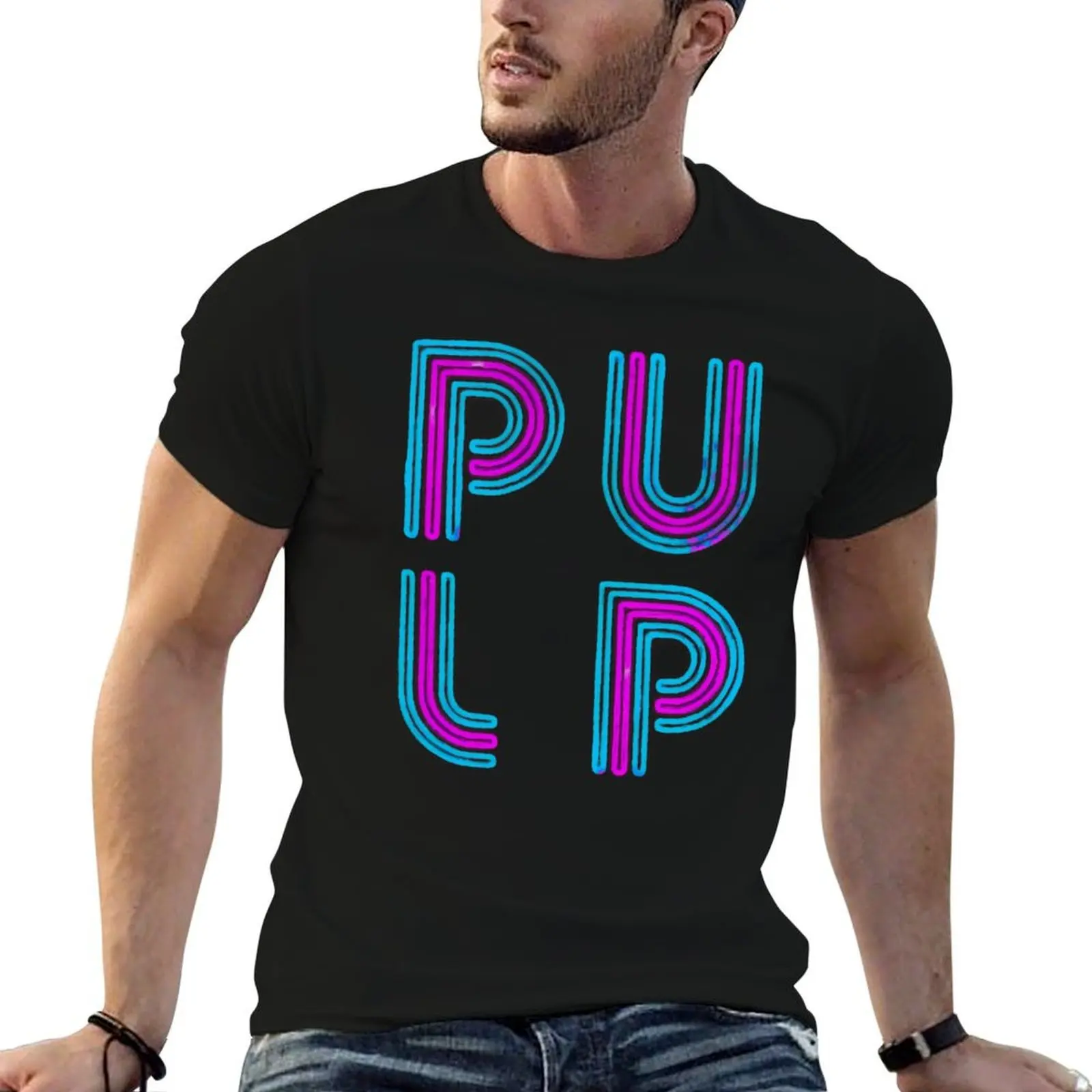 Pulp - تي شيرت بشعار نيون للرجال، تي شيرت أبيض للرجال