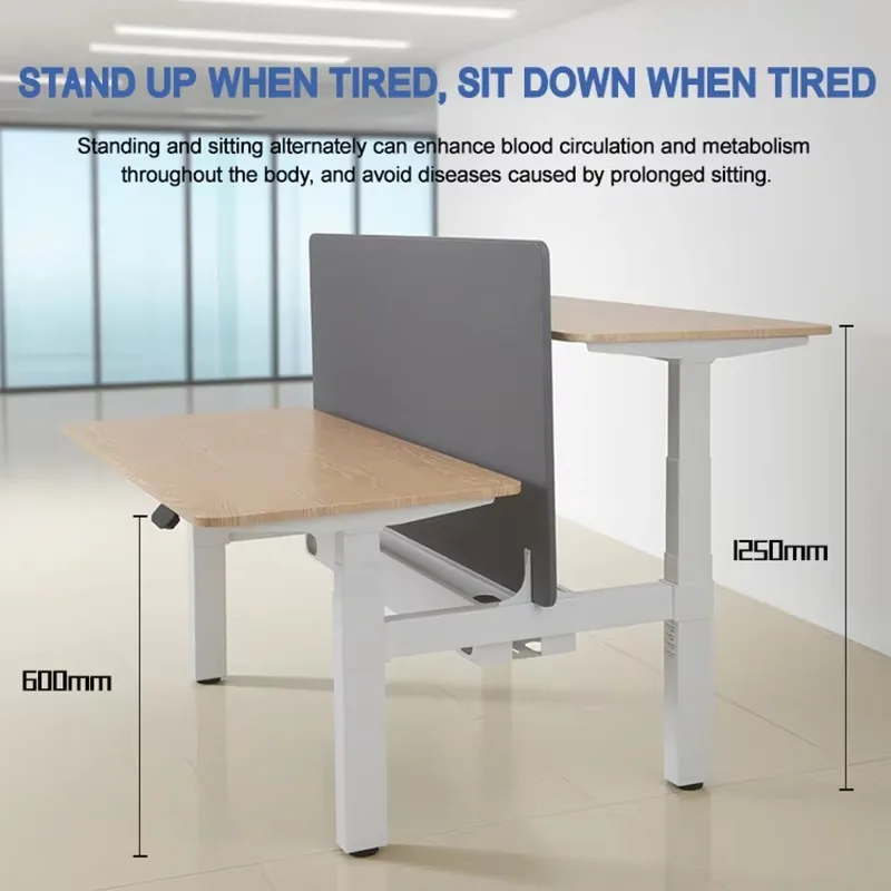 Modern Electric 4 Metal Leg Back to Back Computer Work Standing Desk Frame 2 Person Height Adjustable Office Workstation Table