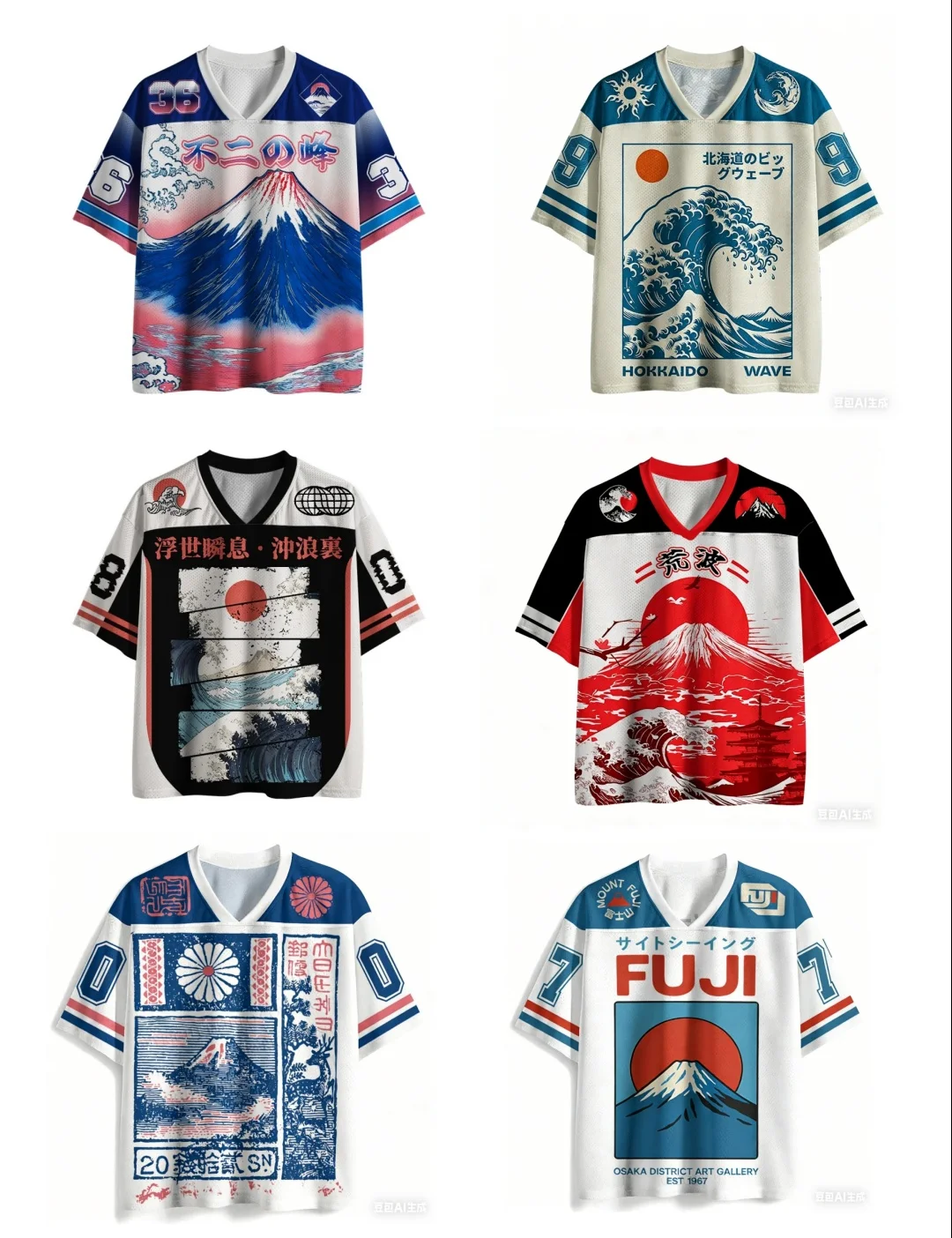 Camiseta de Manga Raglán con Cuello en V, Estilo Harajuku Y2K, Diseño Retro Ukiyo-e del Monte Fuji, Hokkaido, para Adultos y Niños, Impresión 3D