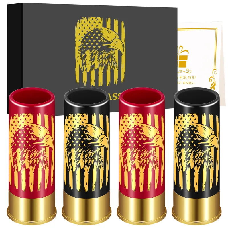 12GA Suit Small Bullet Shot Glasses Eagle Head Flag Design Plastic Wine Cups Club Restaurant Wedding Party Drinkware Gift Set