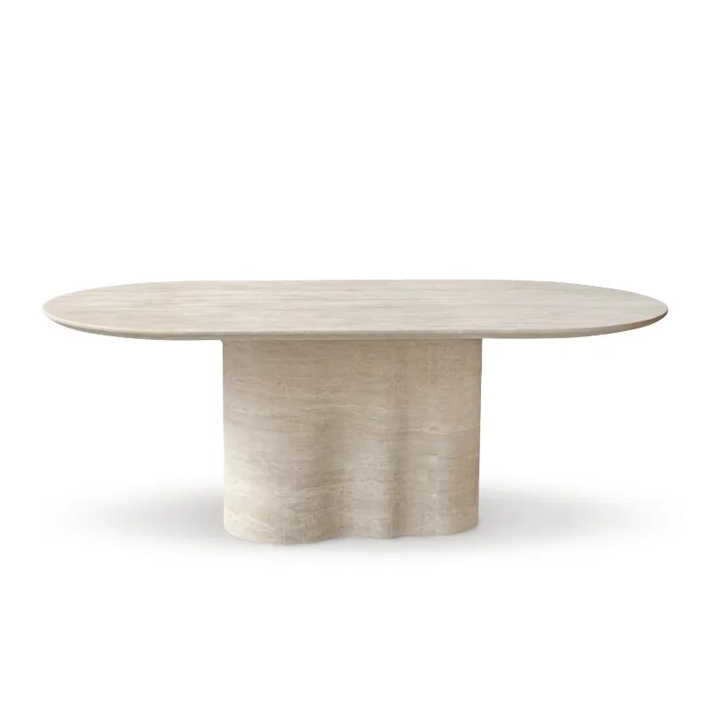 

Скандинавский натуральный травертин, прямоугольный обеденный стол, светлый камень, высококачественный современный 8-местный стол для небольшой квартиры, мебель для дома