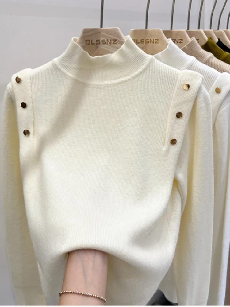 AOSSVIAO 2025 Button Turtleneck Knitted Sweater Women Pullovers Autumn Winter Basic Women Sweaters Fit Soft Warm Tops