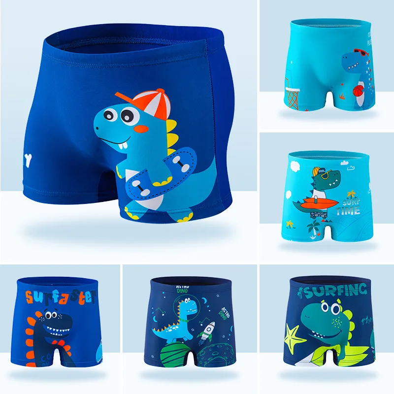 New Children\'s Swimming Trunks Boys Middle and Small Children Multicoloured Cartoon Animal Flat Swimming Trunks Beach Trousers