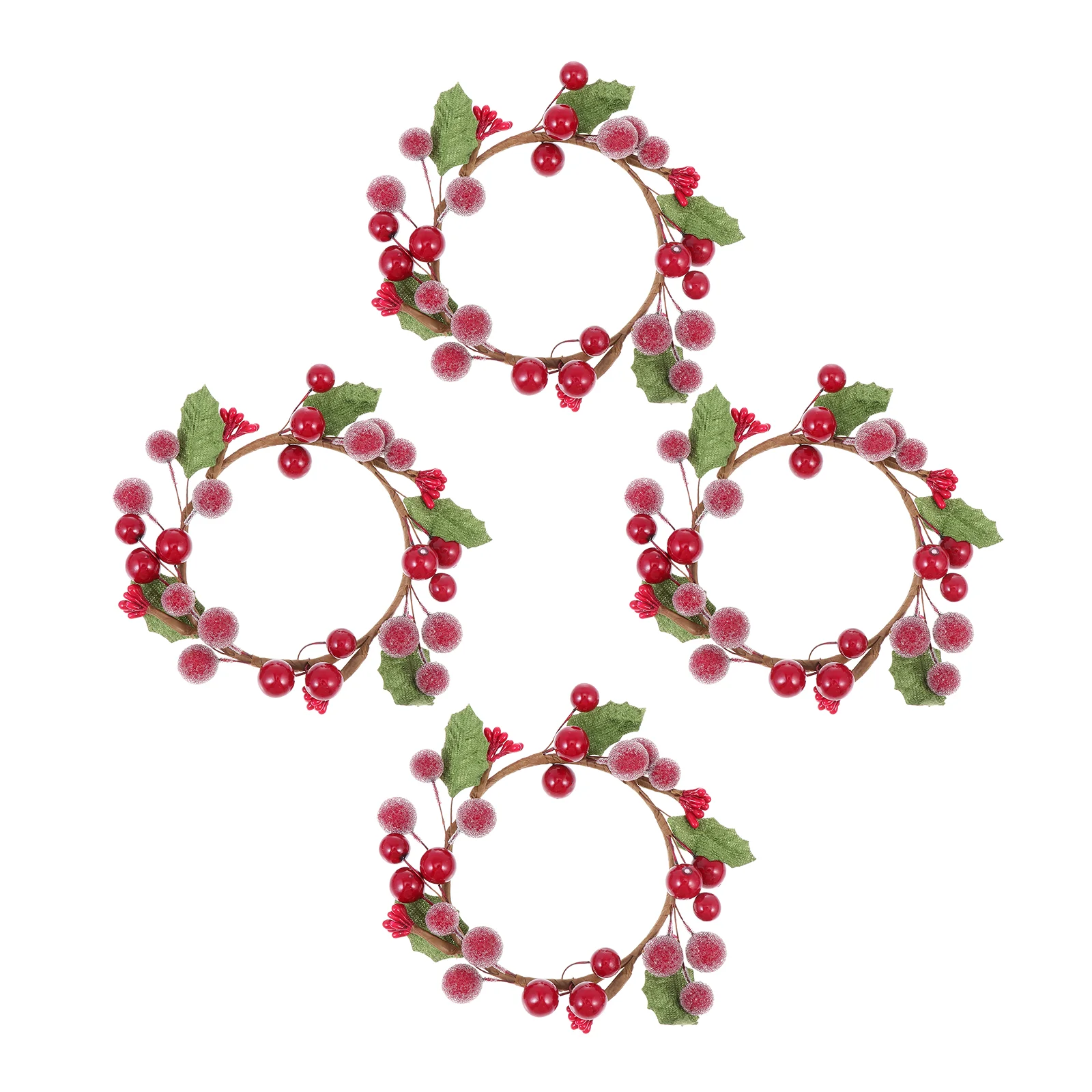 

4 Pcs Christmas Berry Wreath Mini Hanging Holly Xmas Napkin Holder Reindeer Decal Ring Rings Decor