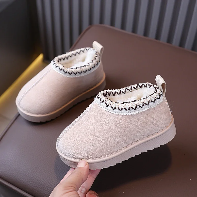 Toddler Ethnic Trim Slip‑on Winter Snow Boots, Kids Furry Lined Warm Non‑Slip Casual Shoes for Boys & Girls