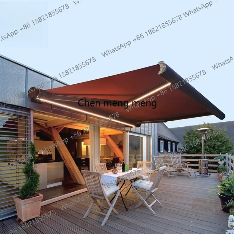z189 Smart Electric Retractable Patio Awning Full Cassette Aluminum Canopy with LED Lights  Waterproof Tarpaulin for Outdoor Sun