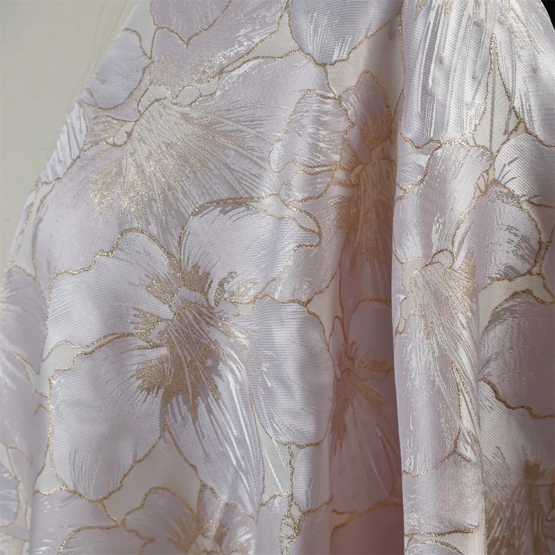 Champagne Colored Large Flower Woven Gold Silhouette Glossy Jacquard Fabric High-end Custom Dress Cheongsam Skirt Fabric