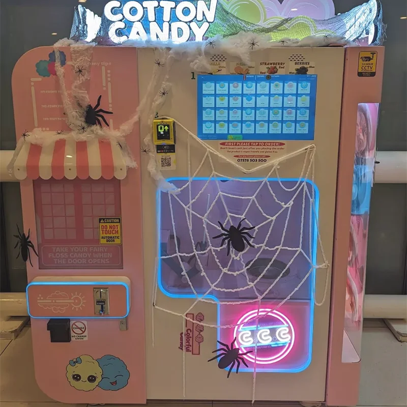 Customized Commercial Full Automatic Cotton Candy Vending Machine Convenient Floss Maker Retail Sale