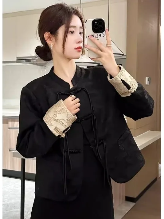 

plus Size Retro Chinese Style Jacket Button up Versatile Slimming Design Autumn New Arrival Korean Style Loose Fit Long Sleeve