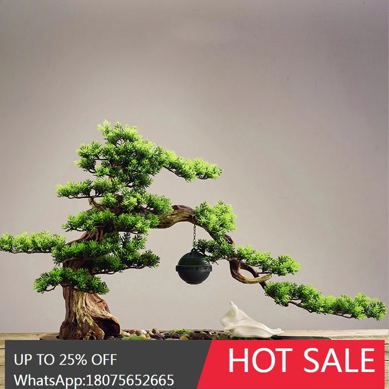 

MJY Artificial Welcoming Pine Bonsai Dry Landscape Ornament Zen Living Room Entrance Decoration
