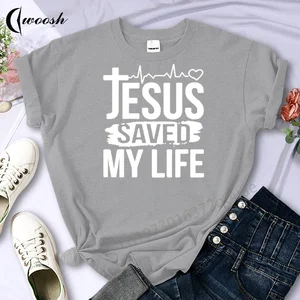 Tops de mangas curtas unissex extragrande com gola, camisa cristã, camiseta da fé, camiseta de Jesus, roupas femininas, verão 6 principais vendas camiseta feminina jesus cristo - №2
