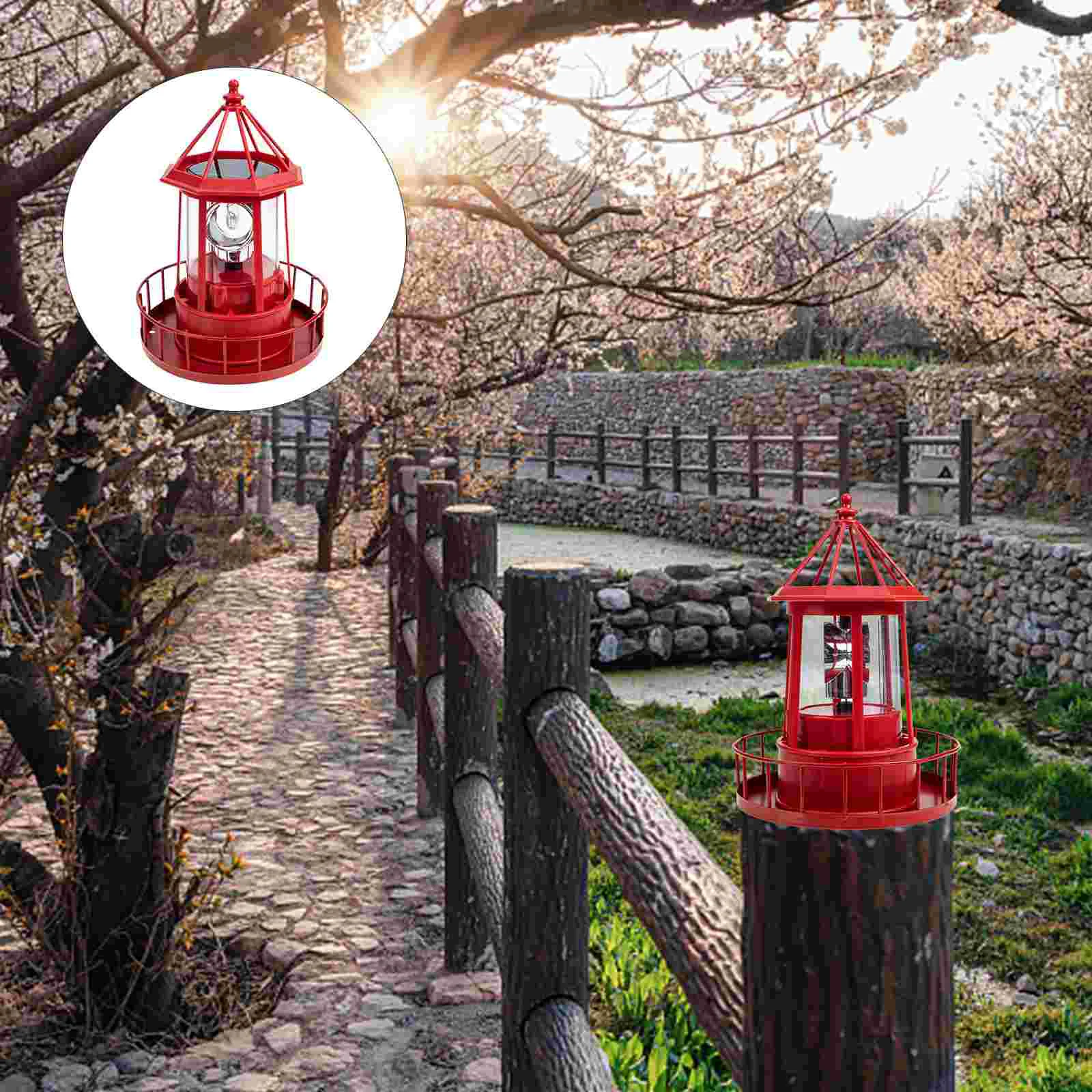 

Lawn Rotating Beacon Solar Lantern Outdoor Patio Lights Chandelier Iron Tuba Ornament Landscape