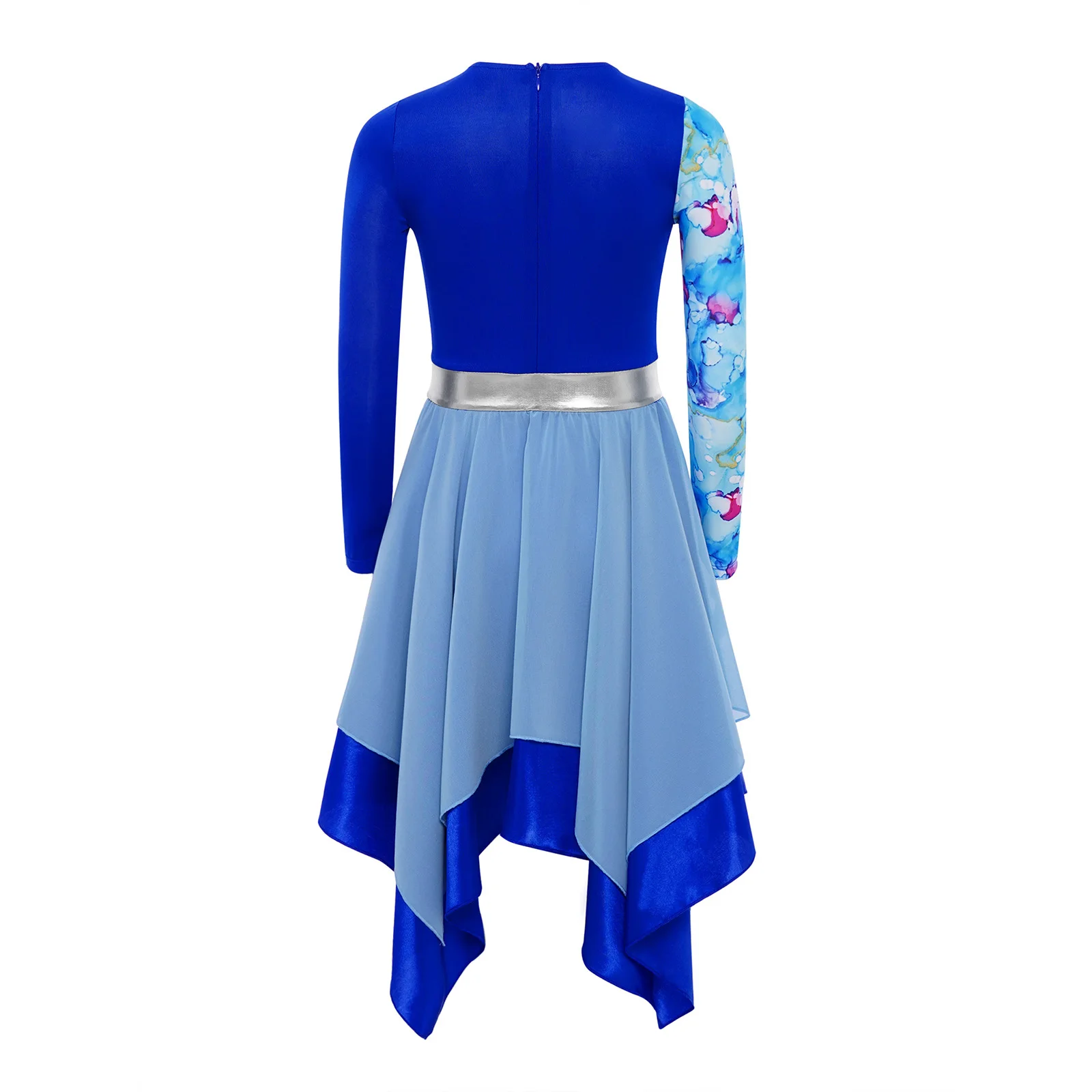 Liturgische Anbetung für Mädchen, Lobpreis-Tanzkleid, langärmelig, metallisch glänzend, bedruckt, Kirchenchor, Performance, Ballett, lyrische Kleider