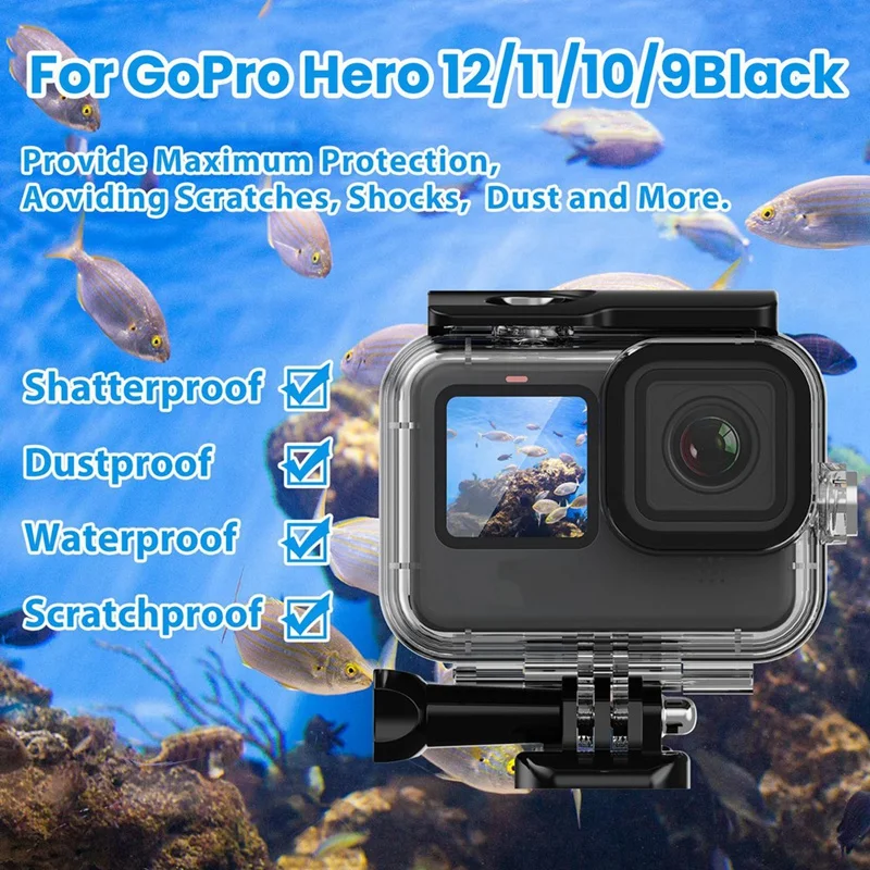 防水水中スポーツカメラケース、ダイビングハウジング、保護シェル、GoPro Hero 9、Hero 10、Go Pro Hero 9、Hero 10、スポーツカメラ、196フィート、60m