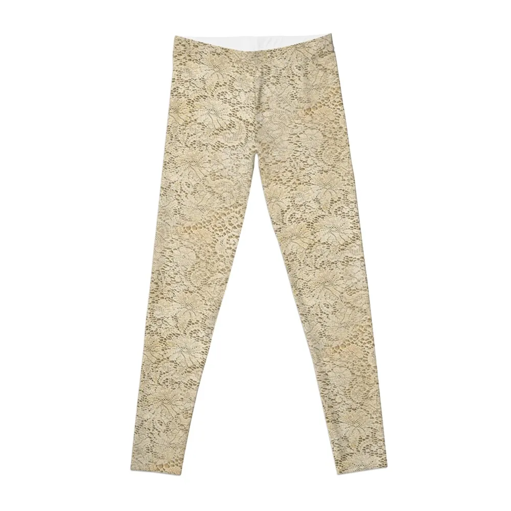 

Old Floral Crochet Lace Pattern beige bleached Leggings jogging pants women legging push up woman