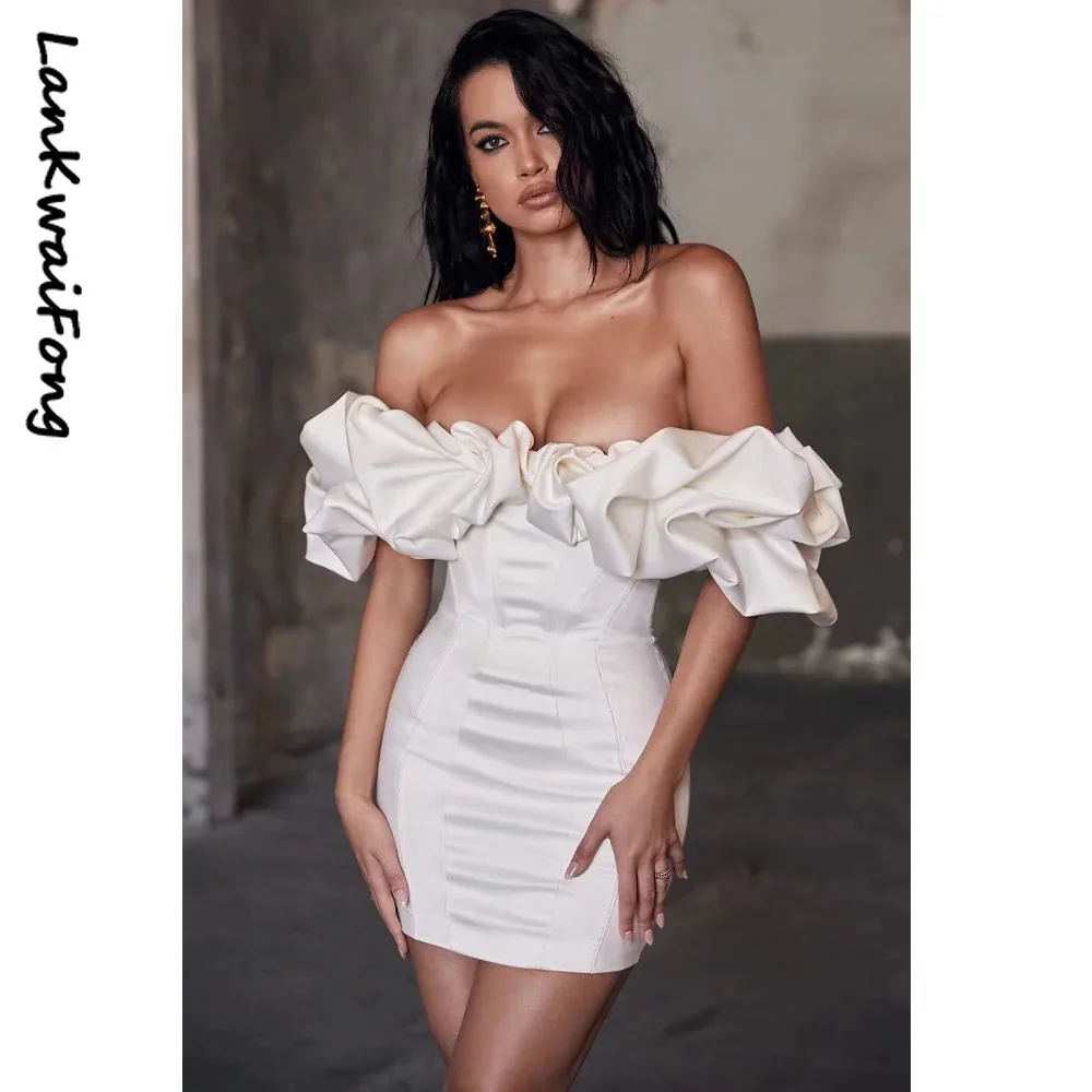 2024 One-shoulder Bare Chest Fashion Sexy Backless Dress Three-dimensional Bubble Collar Advanced Mini Dress