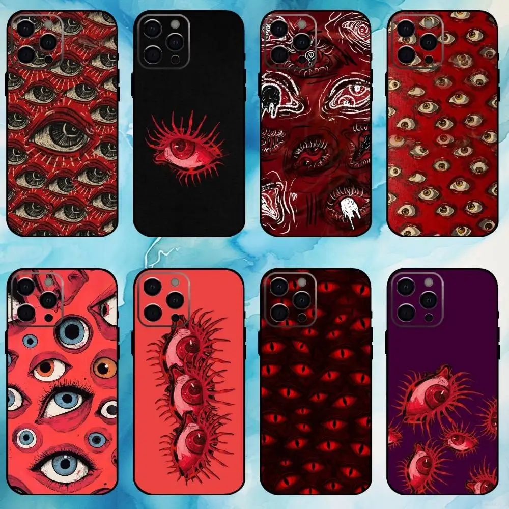 

Spooky Scary Red Eye Phone Case For iPhone17,16,15,14,13,12,11 Plus,Pro Max Soft Black Cover