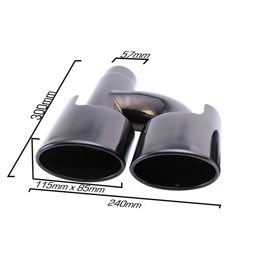 1 SET 57mm Inter Car Exhaust Tip Slant Edge Dual Rolled Outlet Auto Muffler Tail Pipe Stainless steel Exhaust pipe Silver Black