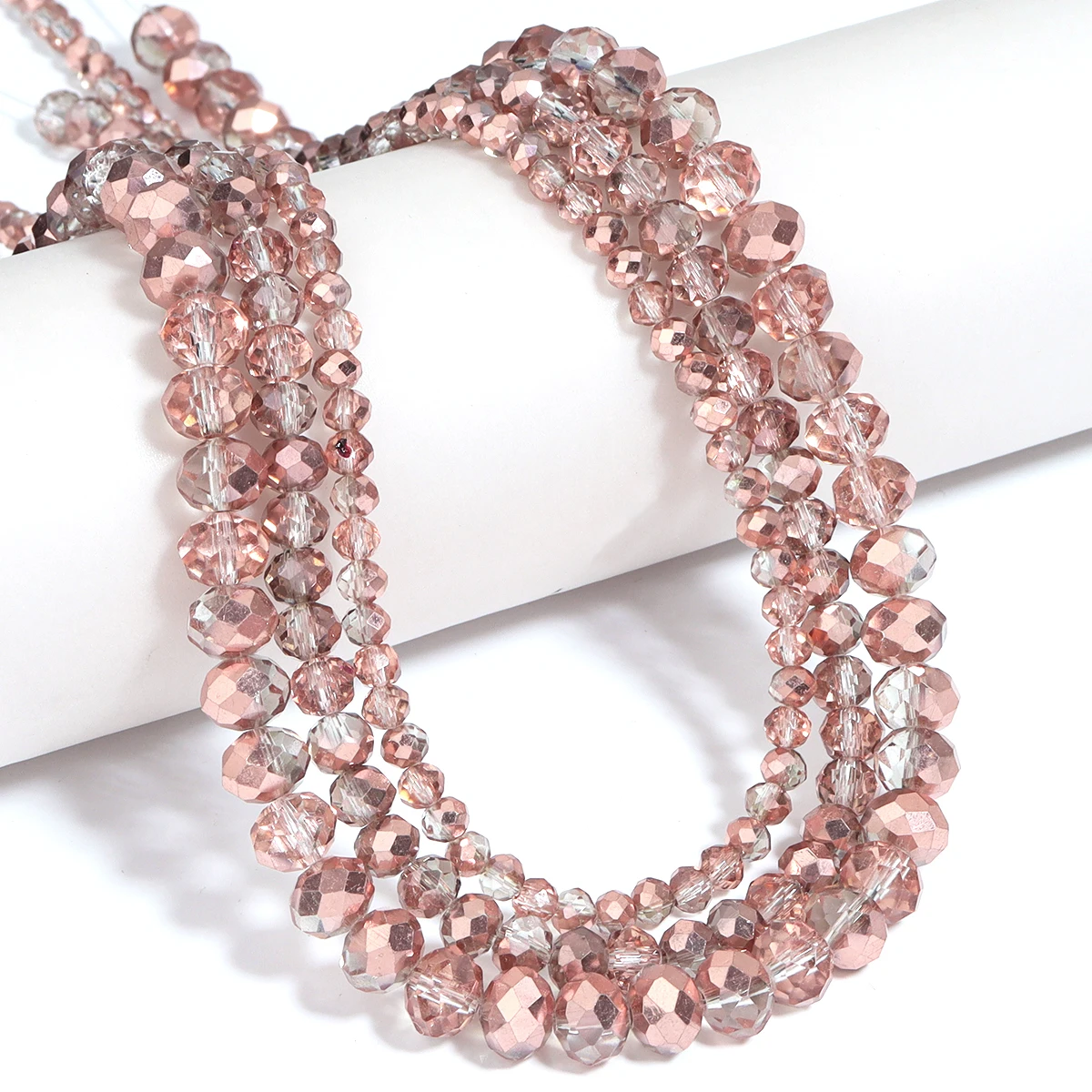 4/6/8mm Rose Gold AB Faceted Crystal Rondelle Beads Glass Abacus Loose Spacer Beads For Jewelry Making DIY Bracelet Findings