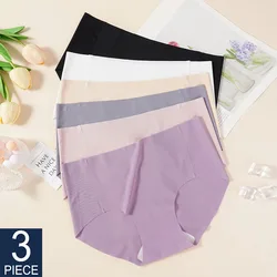 3PCS/SET Seamless Women's Panties Ice Silk Breathable Underwear Solid Color Low Waist Briefs Female Lingere Underpants