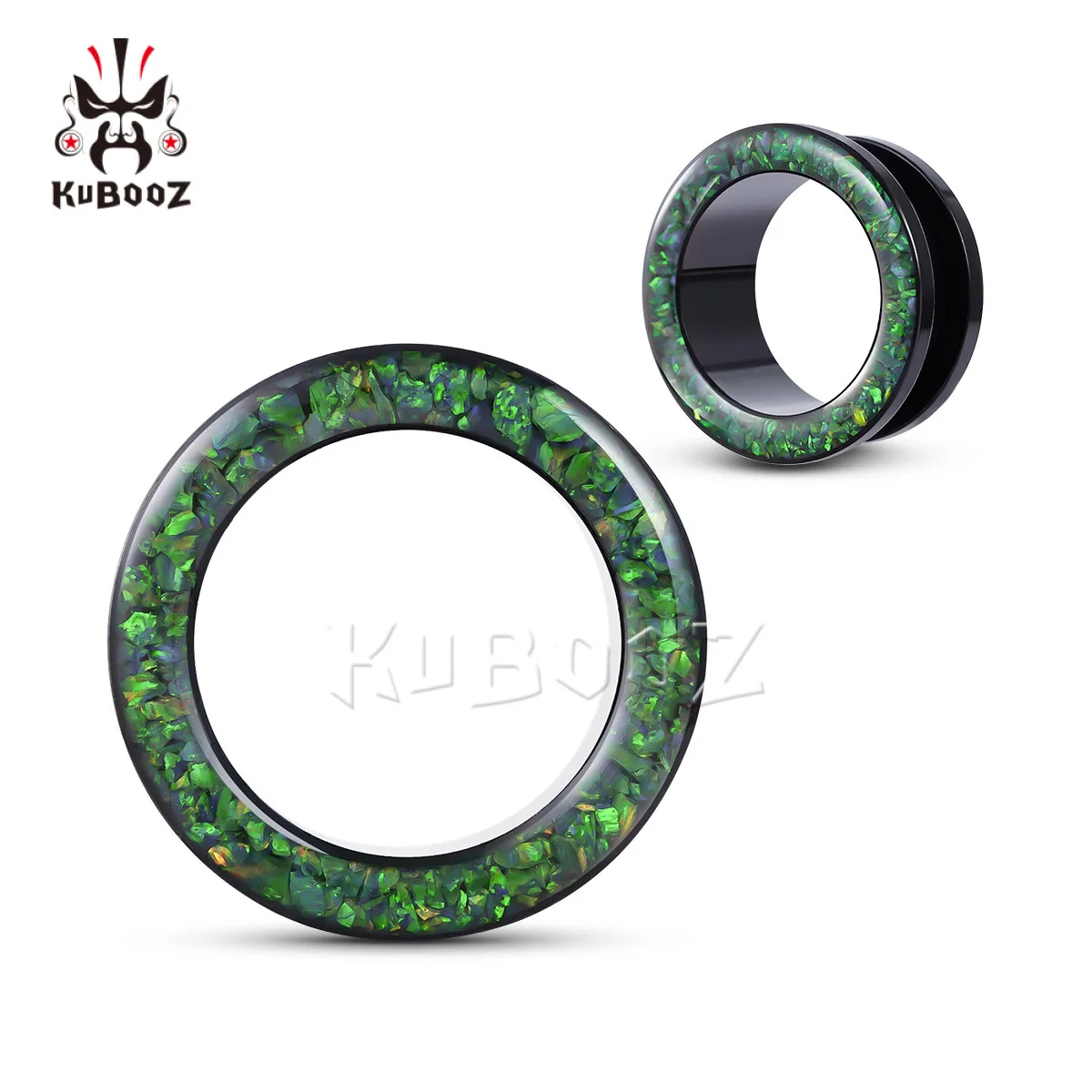 KUBOOZ 2PCS Fashion Stainless Steel Green Gravel Stone  Ear Epxander Stretchers Ear Plugs Tunnels  Body Piercing Jewelry Earring