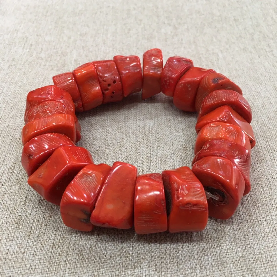 Natural Gemstone Precious Coral Bracelet Men Women Fine Jewelry Genuine Red Coral Stone Beads Elastic Beaded Bracelets Bangles