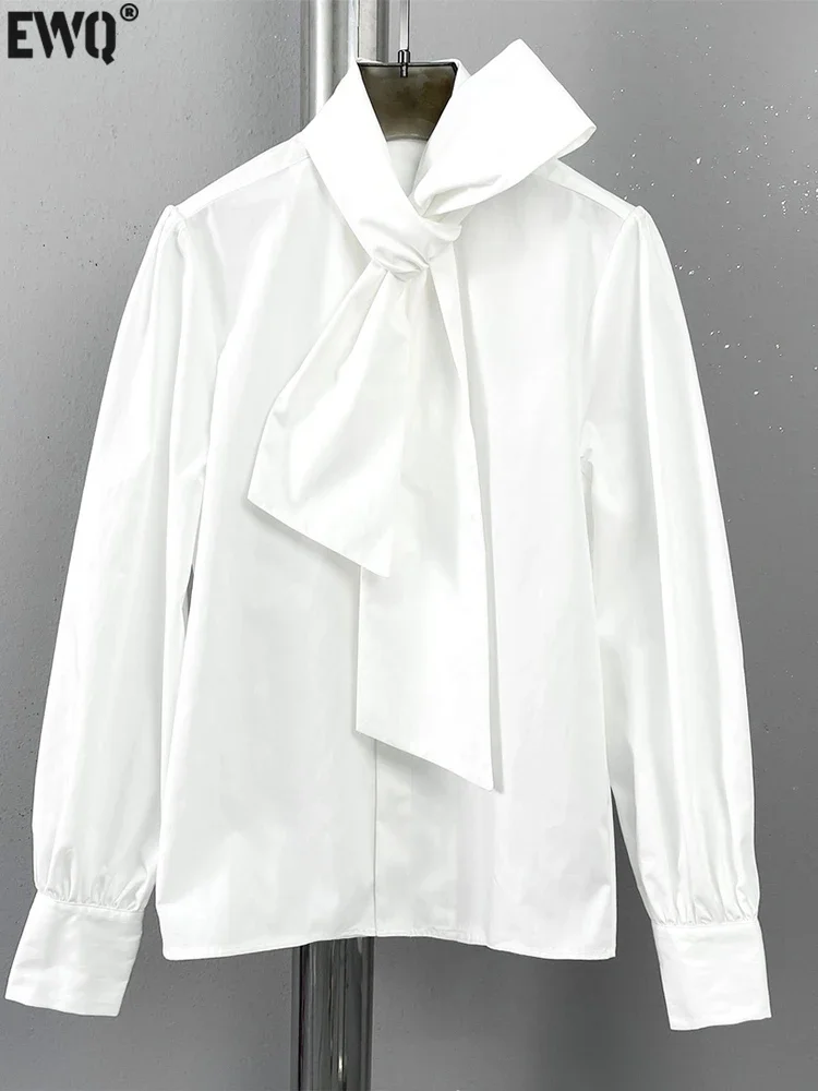 

Bandage Collar Versatile Temperament Shirt Women Long Sleeve White Office Lady Blusas 2024 Autumn Winter New Top 16U5288