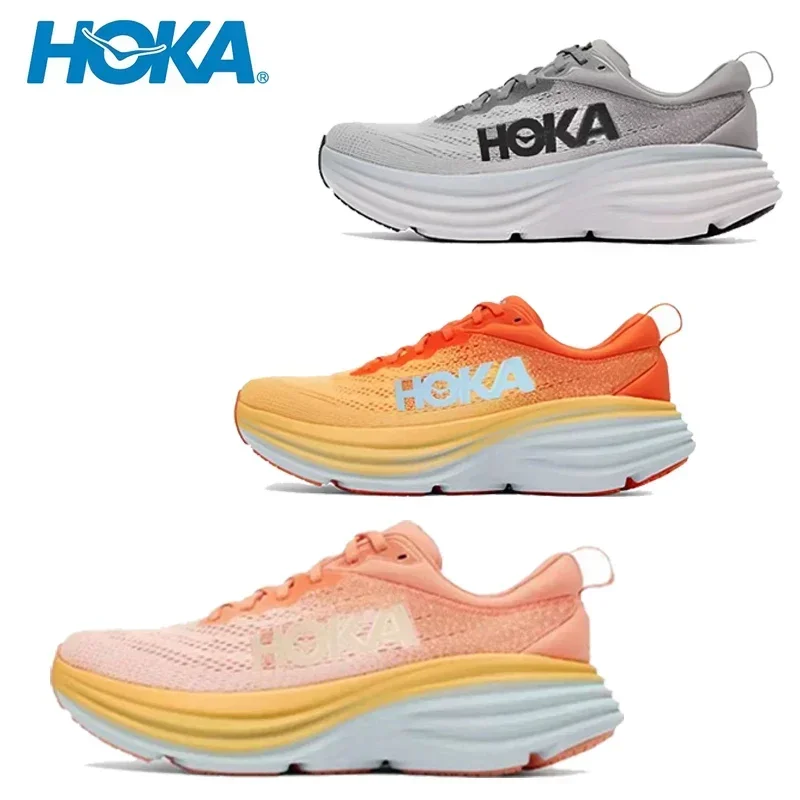 Hoka-OneOne Bondi 8 chaussures de sport d'extérieur pour hommes et femmes, baskets de course, respirantes, coordonnantes, anti-baume, course sur route