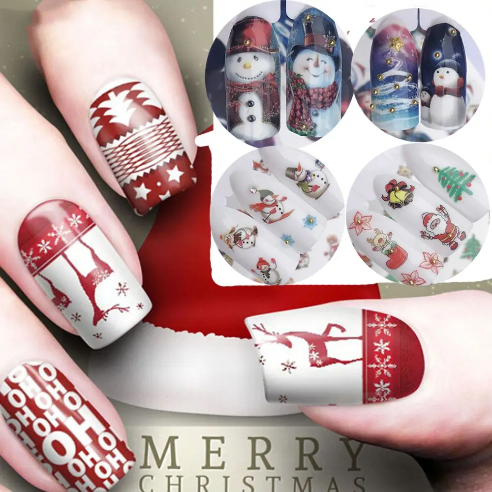 Women Santa Claus Snowflakes Snowmen Nail Art Stickers Decoration Stickers Decals Water Transfer