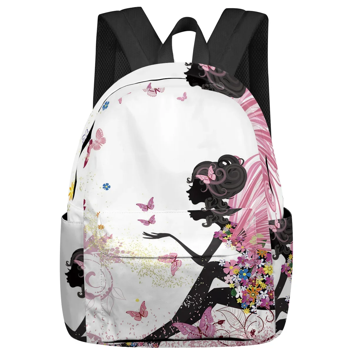 Cartoon Butterfly Flower Fairy Girl Pink White Backpacks Custom School Bags Laptop Backpack Men Women Female Travel Mochila