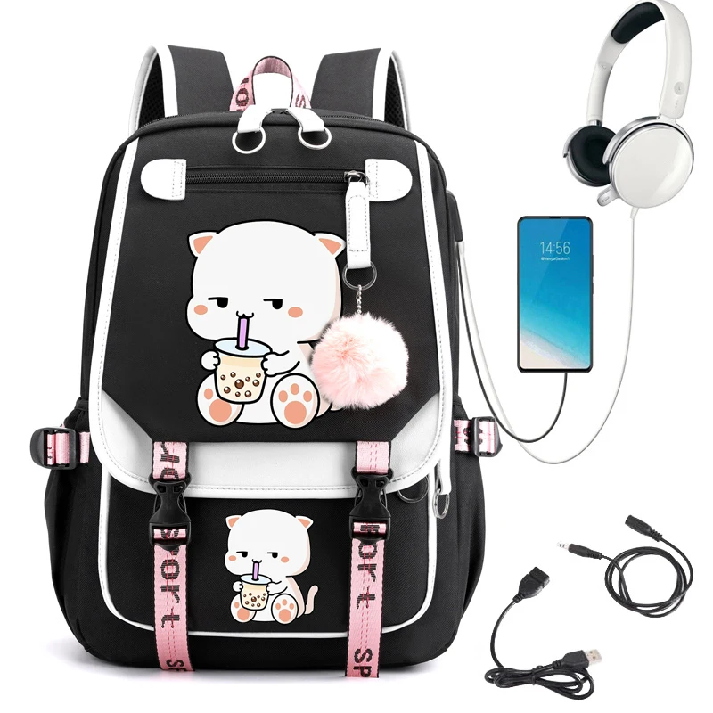 

Boba Tea Bubble Tea Cartoon Girls Backpack School Bags for Teenage Girl Multi Pockets Kawaii Backpack Women Travel Anime Mochila