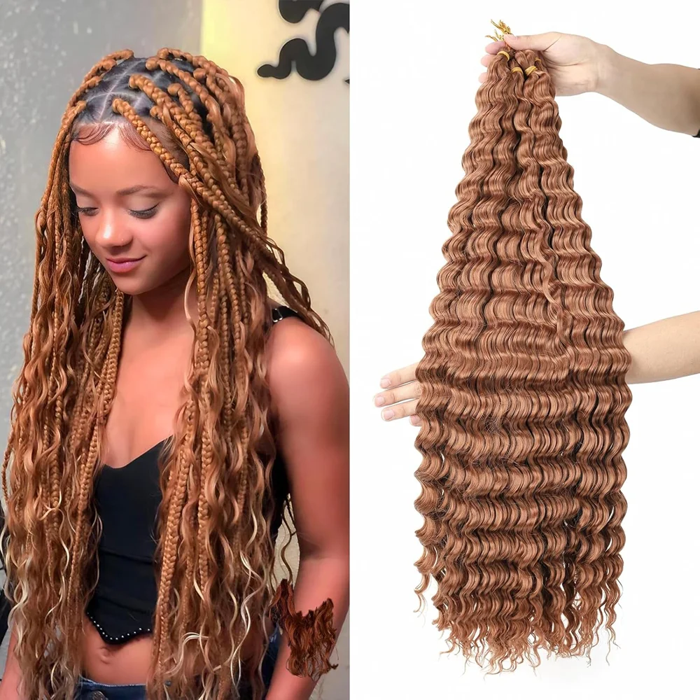 

30-дюймовые синтетические вязанные крючком волосы с океанской волной, длинные омбре, светло-коричневые, глубокие волны, вьющиеся плетеные волосы, мягкие вьющиеся вязанные крючком волосы для женщин