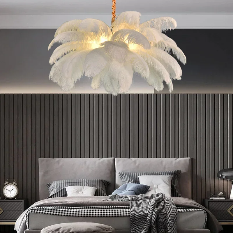 Nordic Ostrich Feather Led Pendant Lamp Living Room Feather Lamp Bedroom Home Decor Indoor Lighting Hanging Light Fixture luster