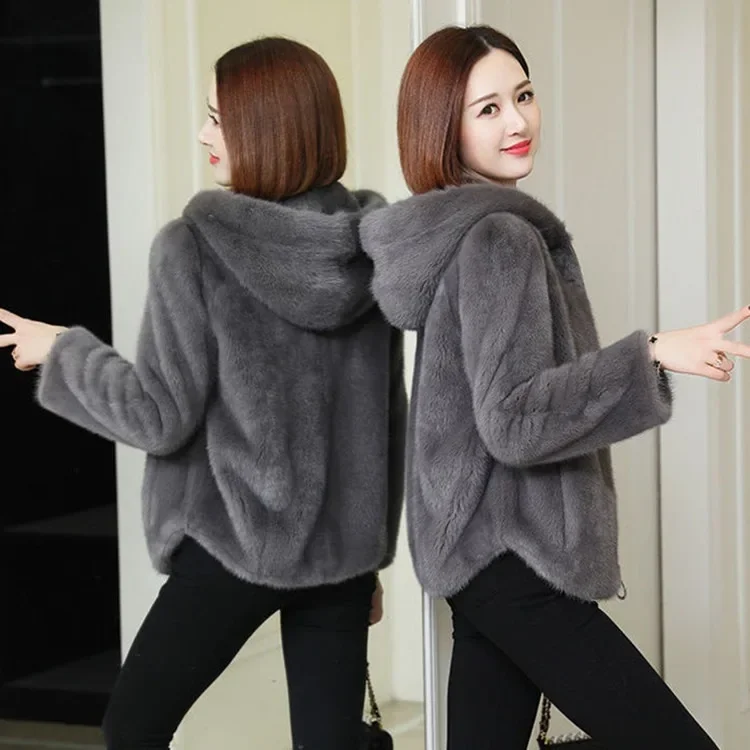Padded Double-sided Coral Velvet Autumn and Winter Loose Hooded Warm Jumper Women's Zip Jacket
