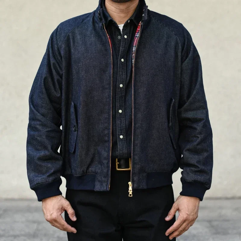 

Sauce Zhan Mens Jacket vintage golf Jacket Denim Jacket for Man Classical Gentleman Work Coats Indigo Regulat Fit