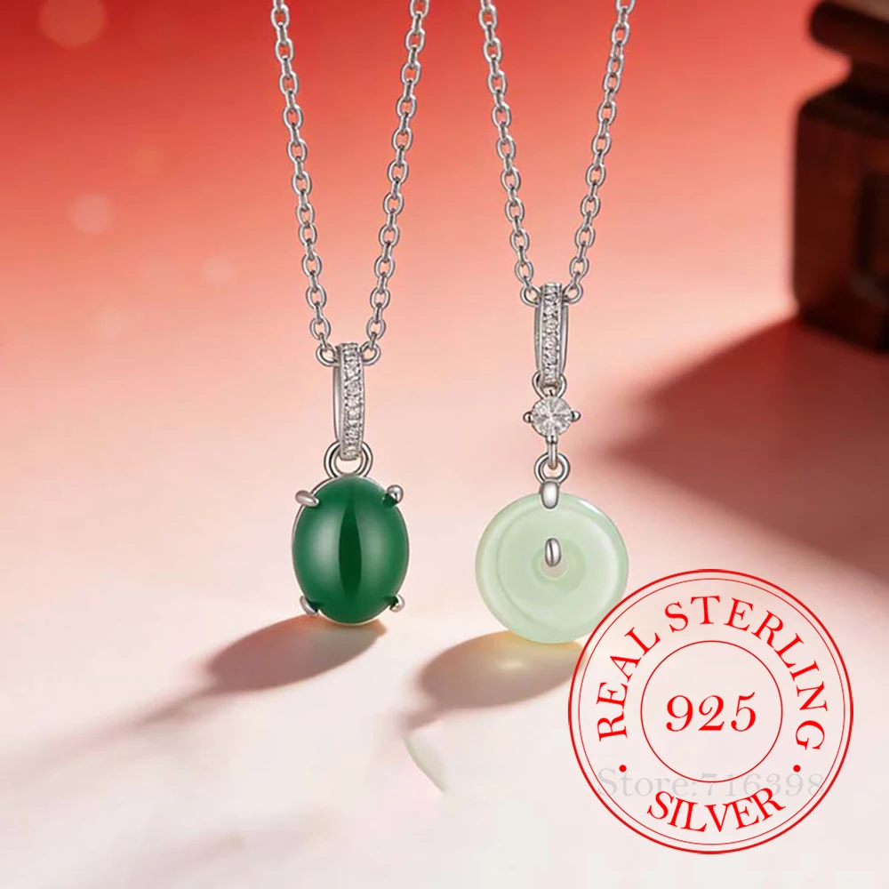 925 Sterling Silver Jewelry New Ladies Luxury Peace Buckle Egg Jade Pendant Necklaces For Women Wedding Party Gift Length 45CM